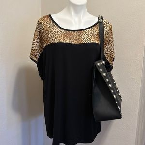 New women’s 3x sheer cheetah print and black blouse